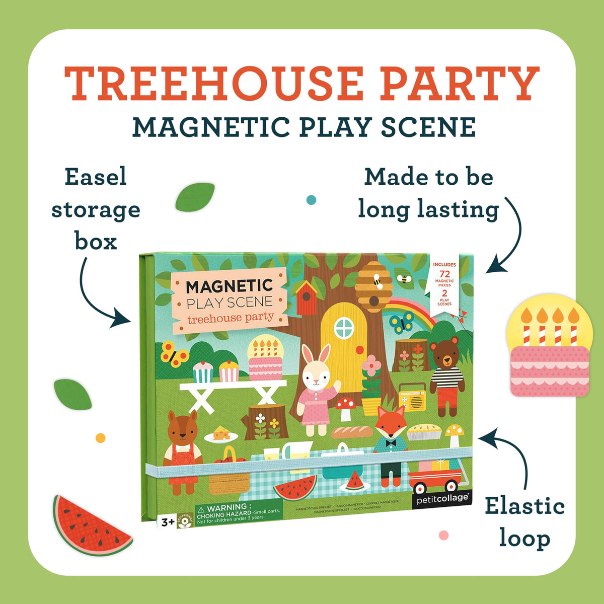 Petit Collage scene pieces close-up shows durable magnets for repeated play