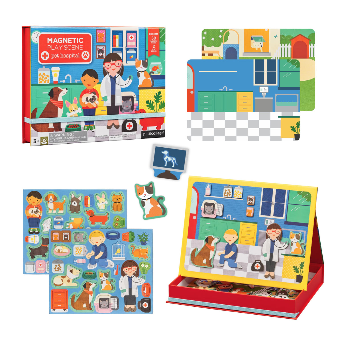 Petit Collage Mag Play Scene Pet Hospital Chihuahua checkup encourages imaginative vet play