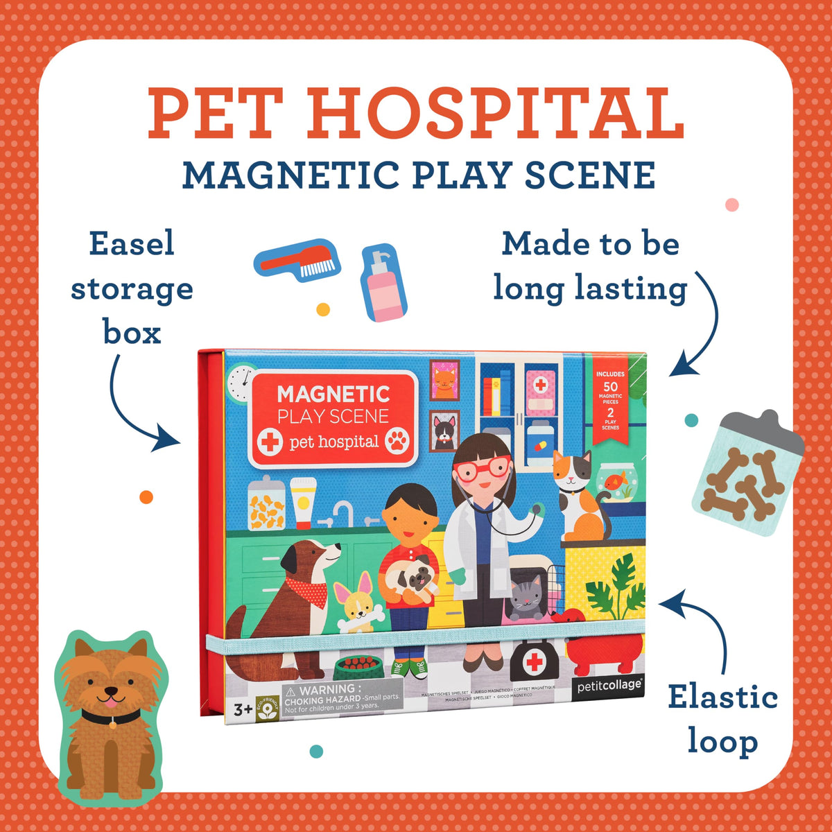 Petit Collage Mag Play Scene Pet Hospital Exam room invites realistic play scenarios