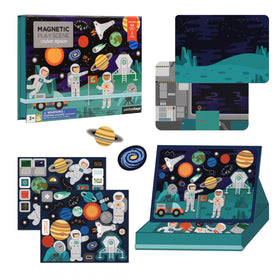 Petit Collage outer space play scene box open with two magnet boards for creative play.