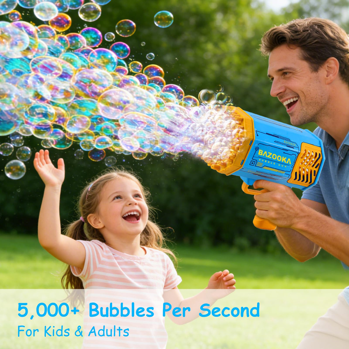 Petrella Bubble Gun with color LED lights for night-time bubble fun.