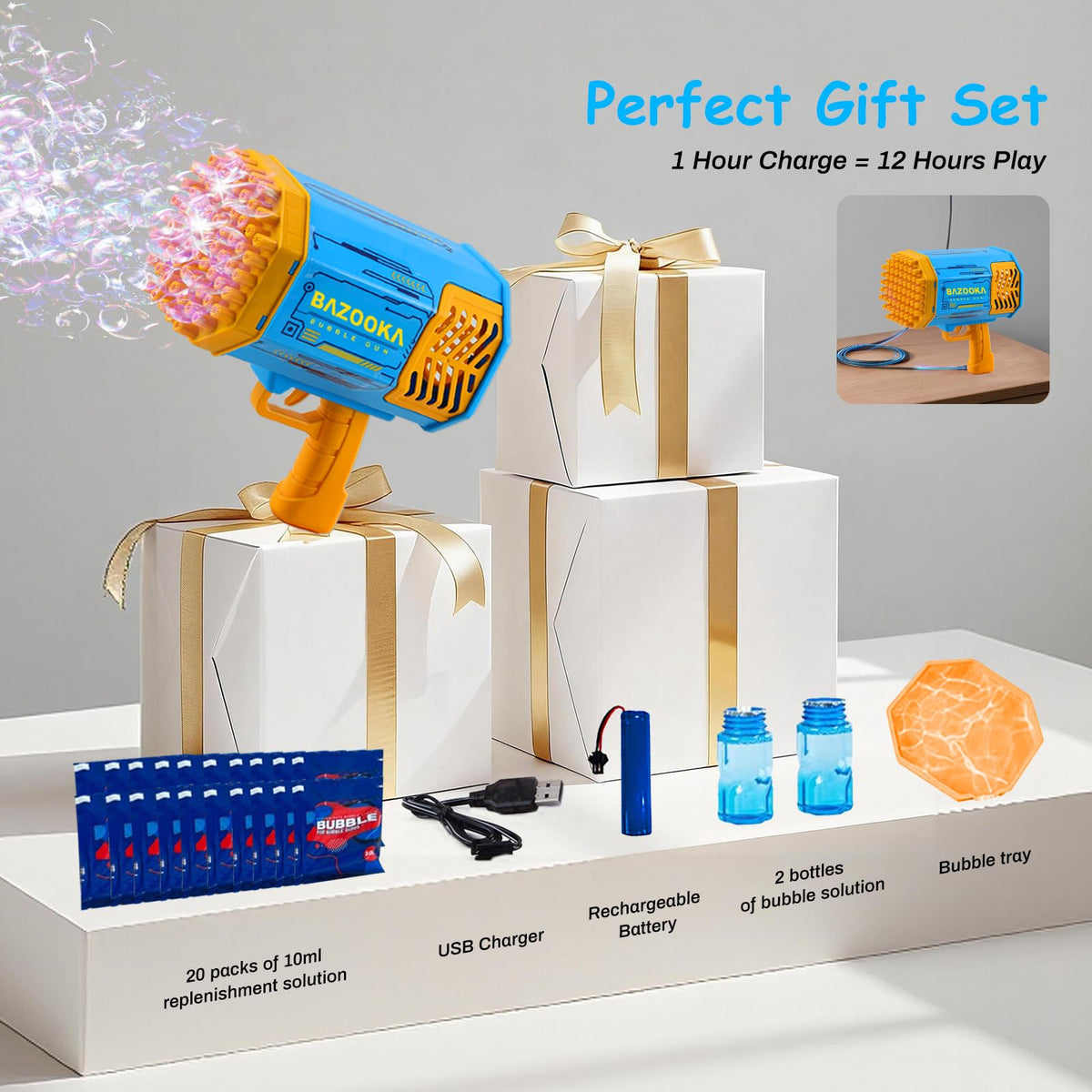 Petrella Bubble Gun suitable for indoor and outdoor celebrations.