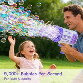 Petrella bubble blower delivers dense rain for lively outdoor parties.