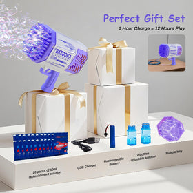 Petrella rechargeable battery with USB kit keeps bubble fun ready.