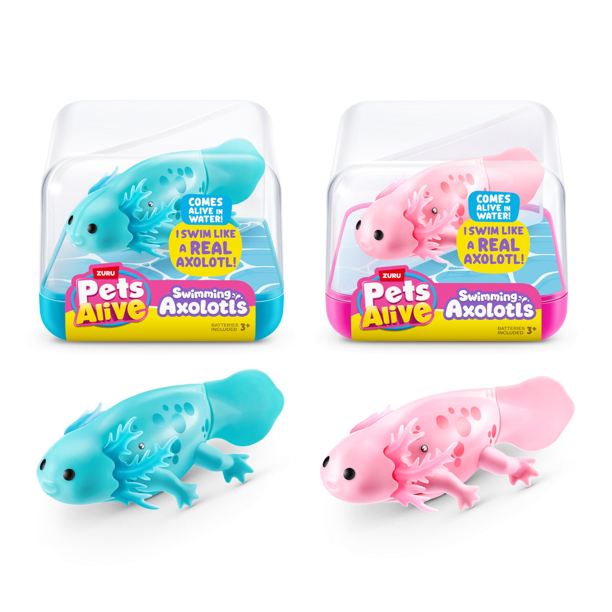 Pets Alive Robo Axolotl pink swims in water with lifelike motion