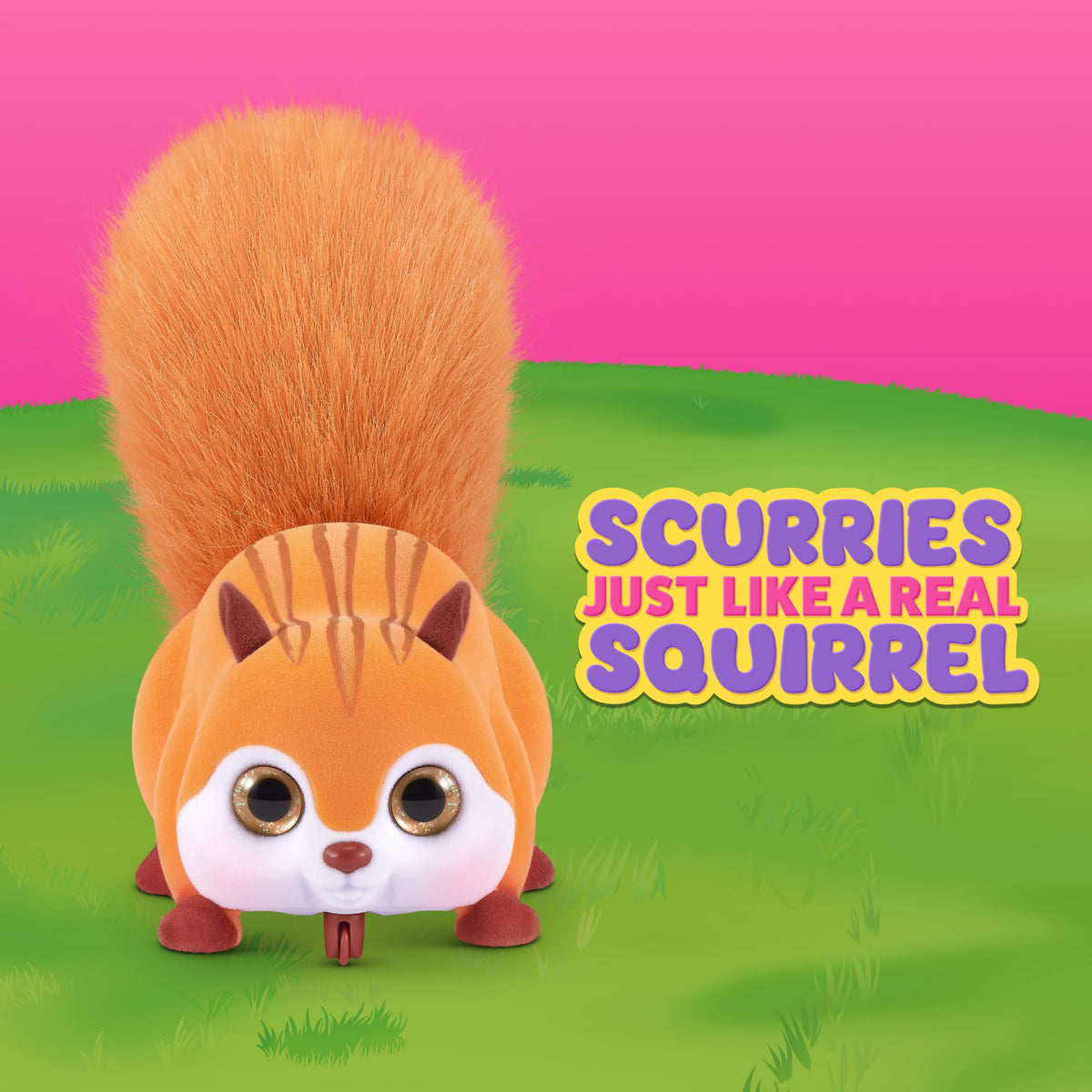 Pets Alive Scurry'n Squirrel pink brown cuddly snuggle pose for comfort.