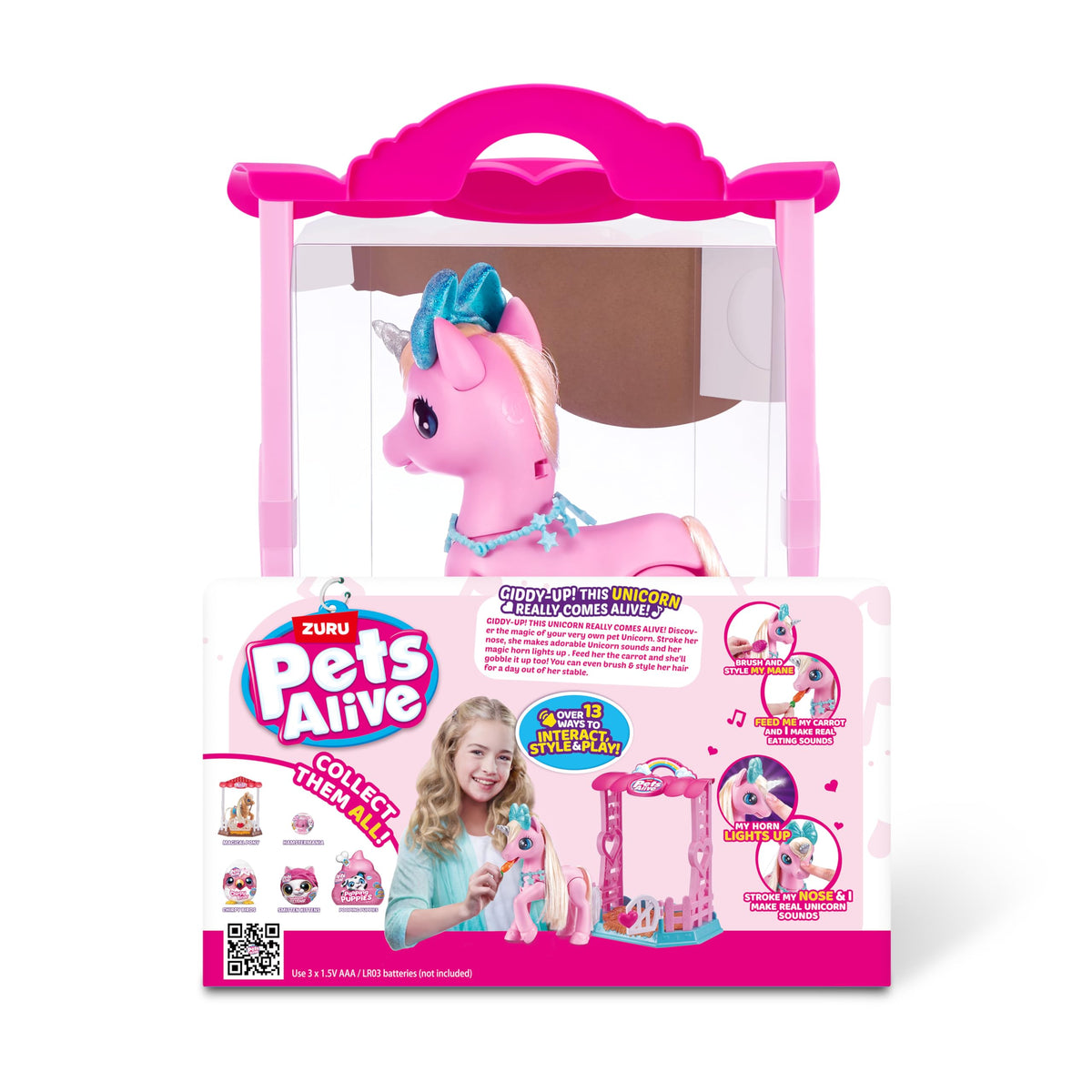 Pets Alive magical unicorn mane can be brushed for stylish looks.