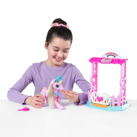 Pets Alive unicorn with stable offers a cozy home for playtime.