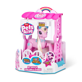 Pets Alive magical unicorn sounds respond when stroking nose for immersive interaction.