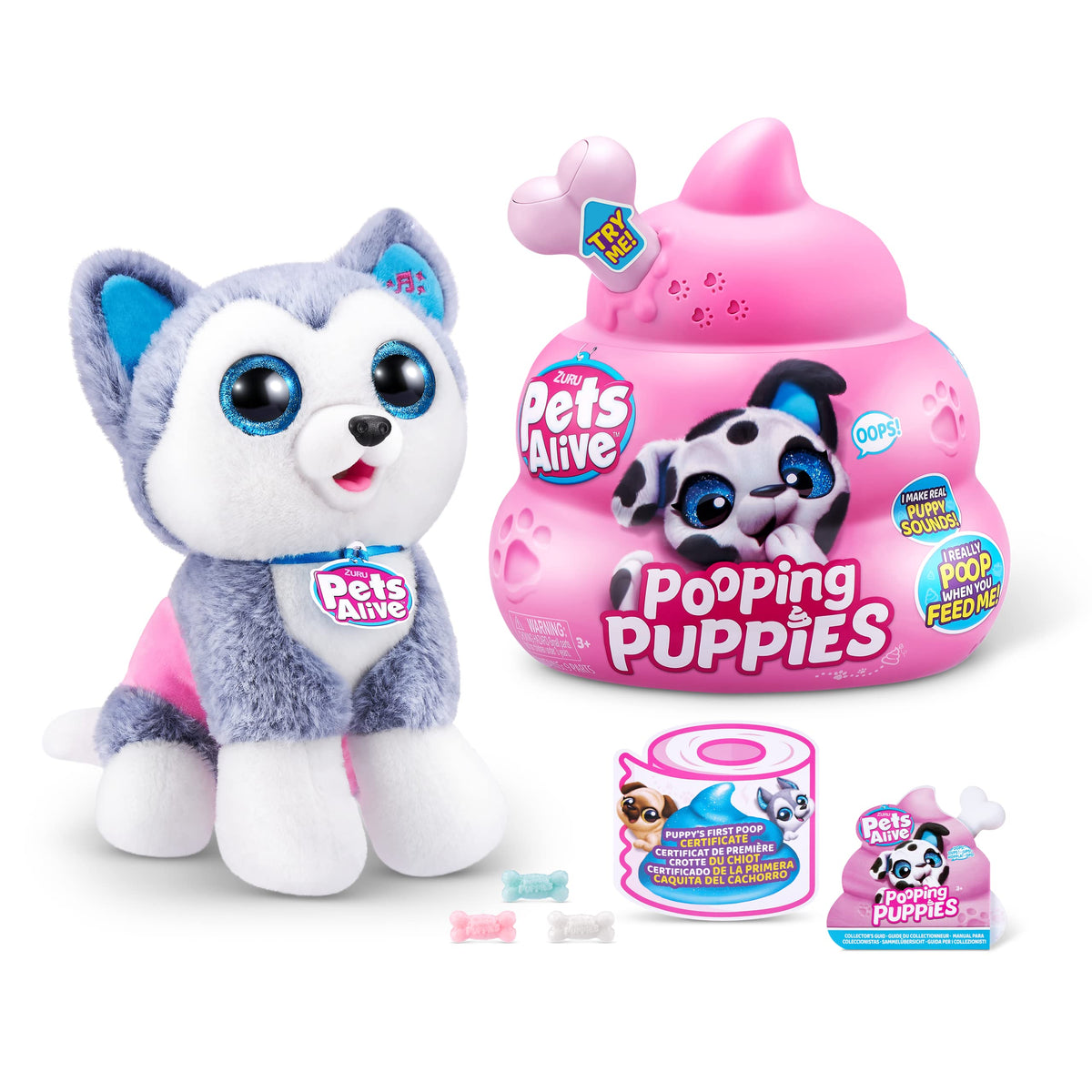 Pets Alive Pooping Puppy: a soft plush with interactive feeding and color-change poop for playful learning.