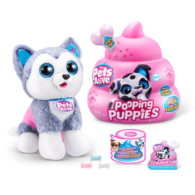 Pets Alive Pooping Puppy: a soft plush with interactive feeding and color-change poop for playful learning.