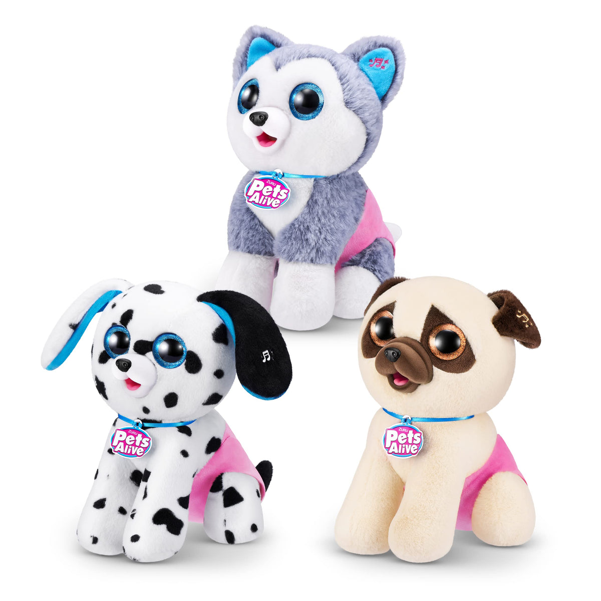 Unboxing moment reveals the soft pet and three collectible puppies.