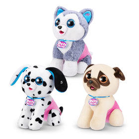 Unboxing moment reveals the soft pet and three collectible puppies.