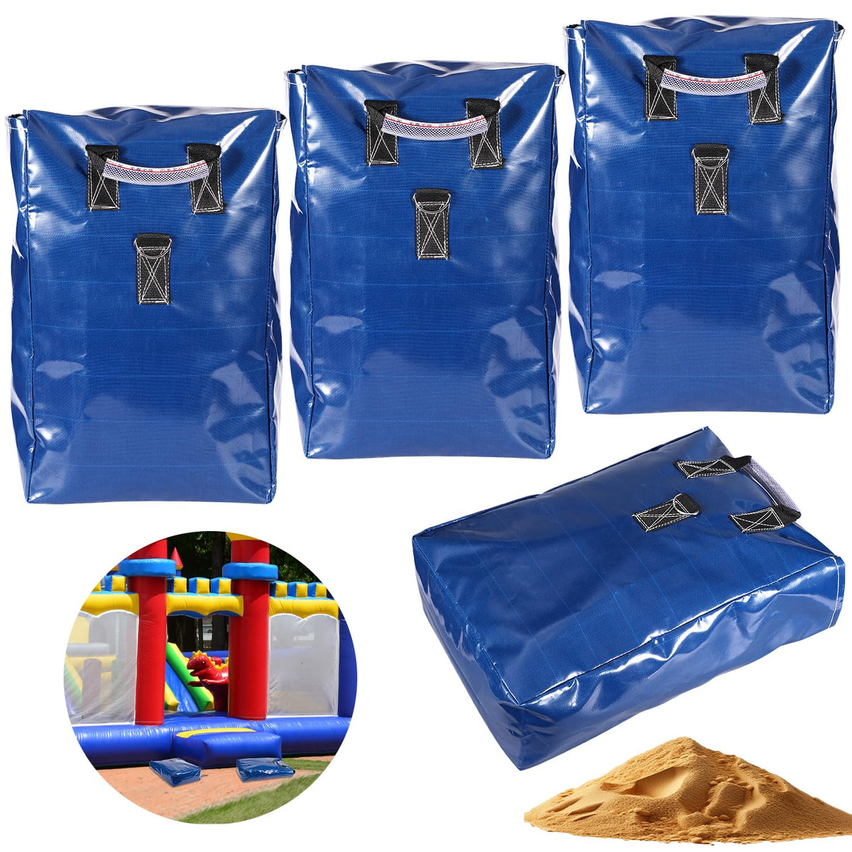 PEUTIER 4-piece vinyl sandbags set in blue for secure outdoor anchoring.