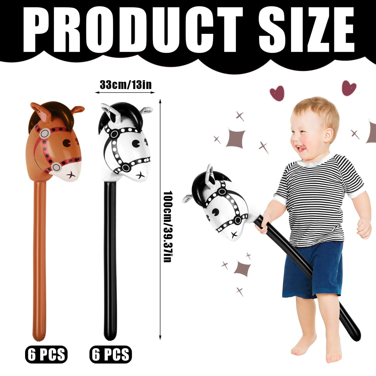 PEUTIER inflatable horse stick 100cm black for vibrant event decoration