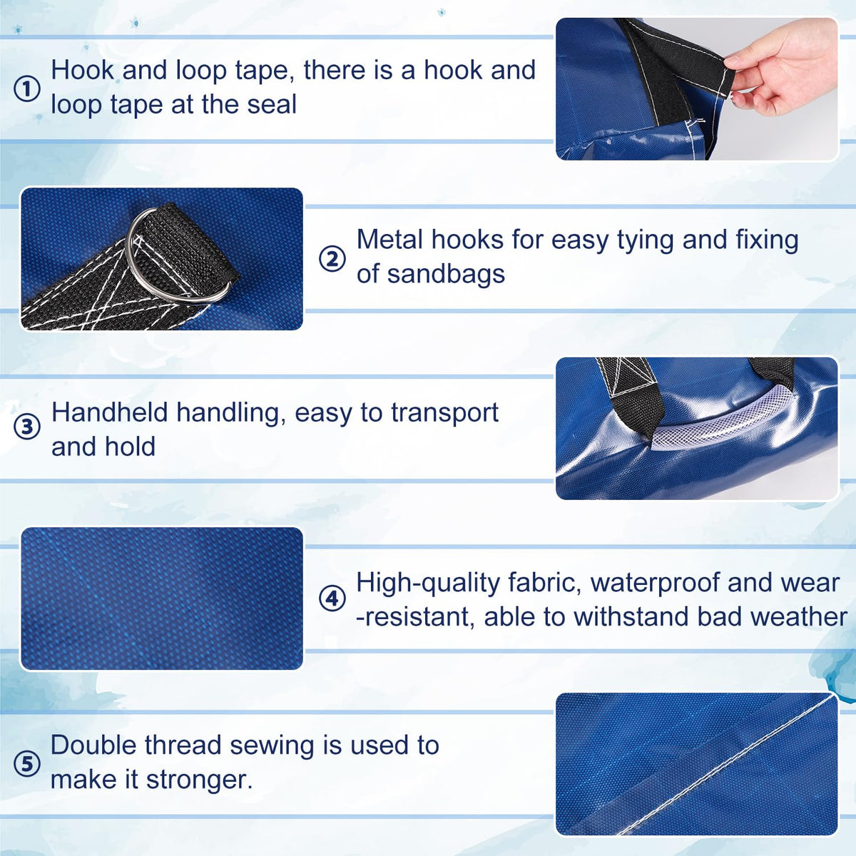 PEUTIER sandbags with hook-and-loop closure for quick, durable attachment.