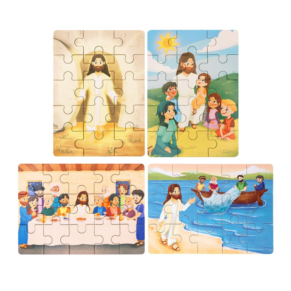 Peyo Pals Bible Puzzles: Jesus and the Children artwork encourages early faith through play