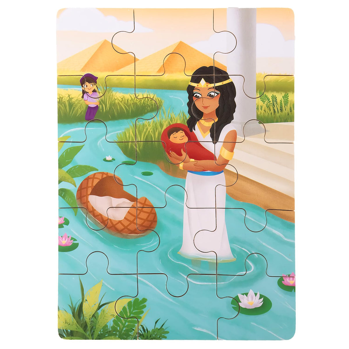 Peyo Pals Pharaohs Daughter Finds Moses puzzle highlights courage and biblical discovery.