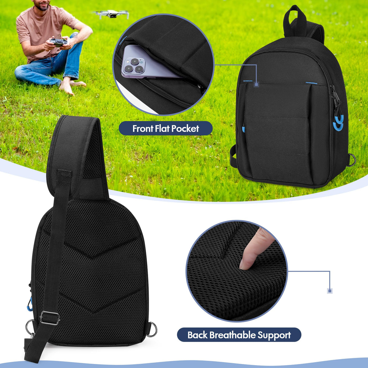 PGmoon drone case charging hub pocket stores hub neatly for quick setup.