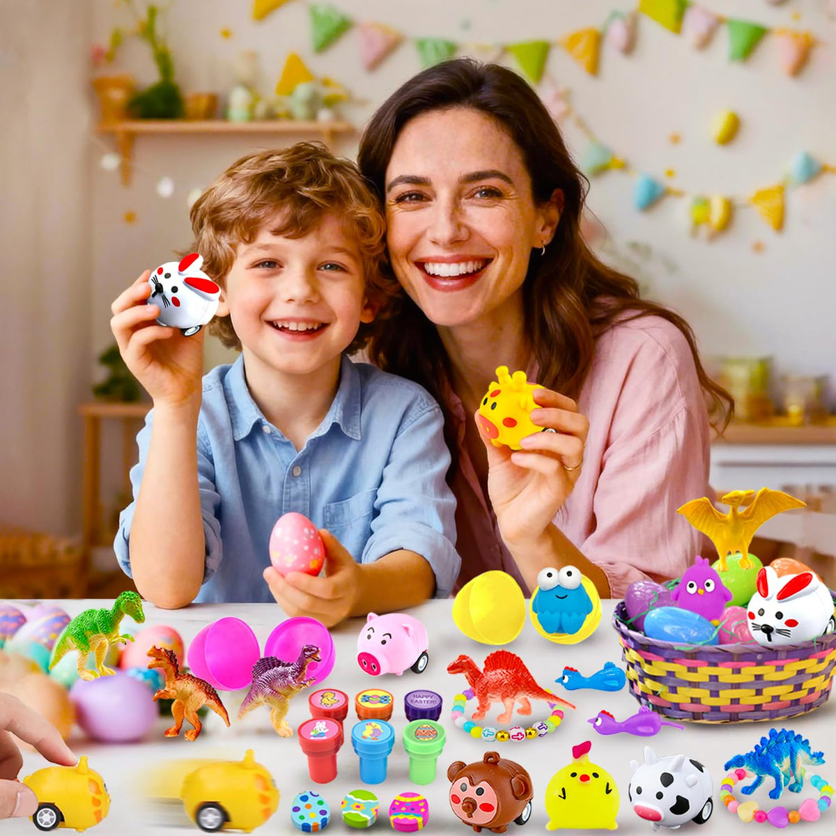 Phaorui Easter stickers and pop toys for basket decorating.