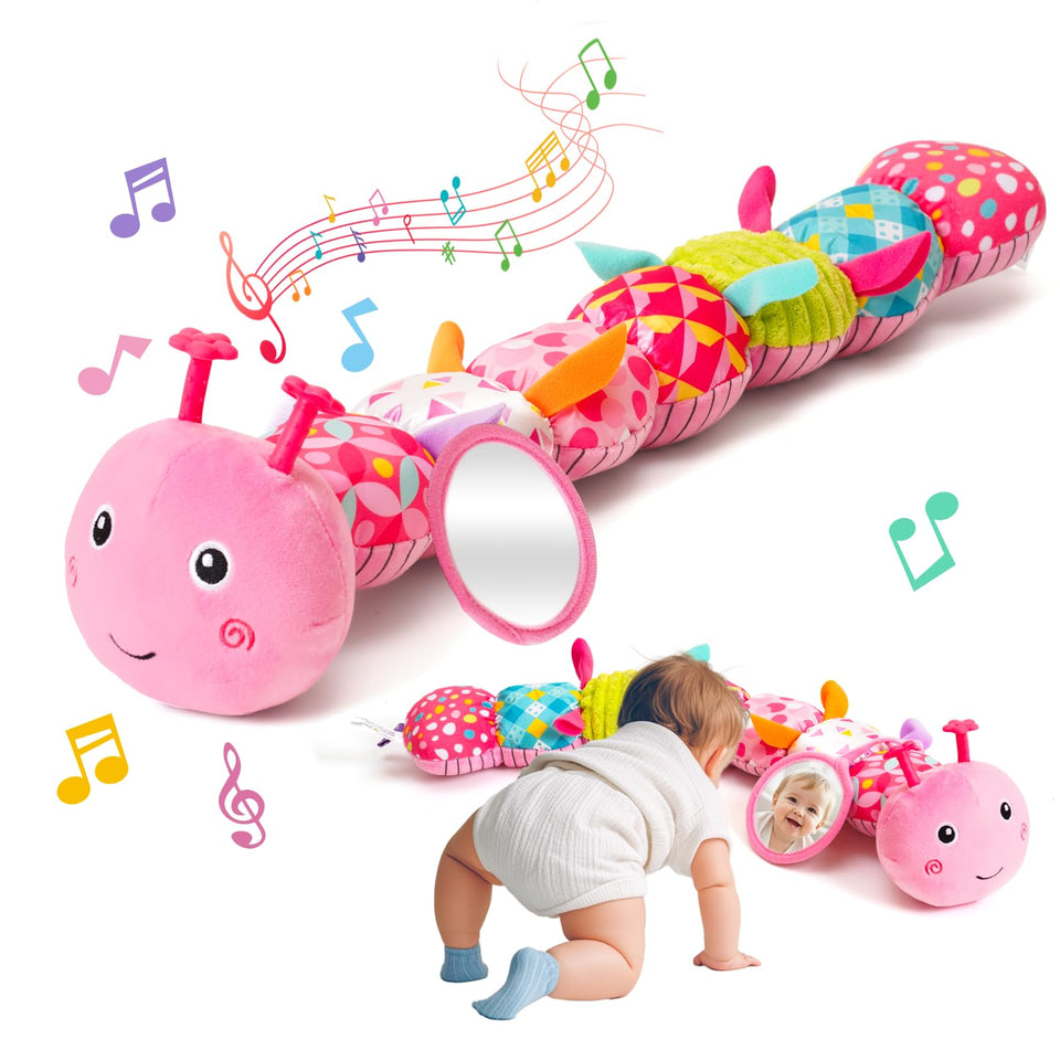 PHEZAPA Caterpillar Toy with rattle for sensory play and newborn stimulation.