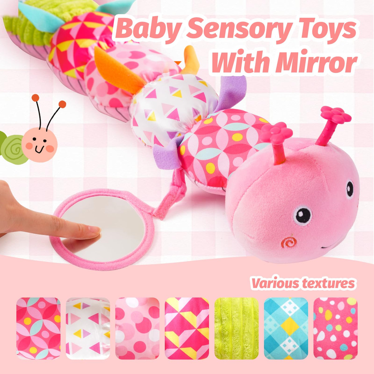 PHEZAPA Soft plush caterpillar for cuddly, safe baby play.