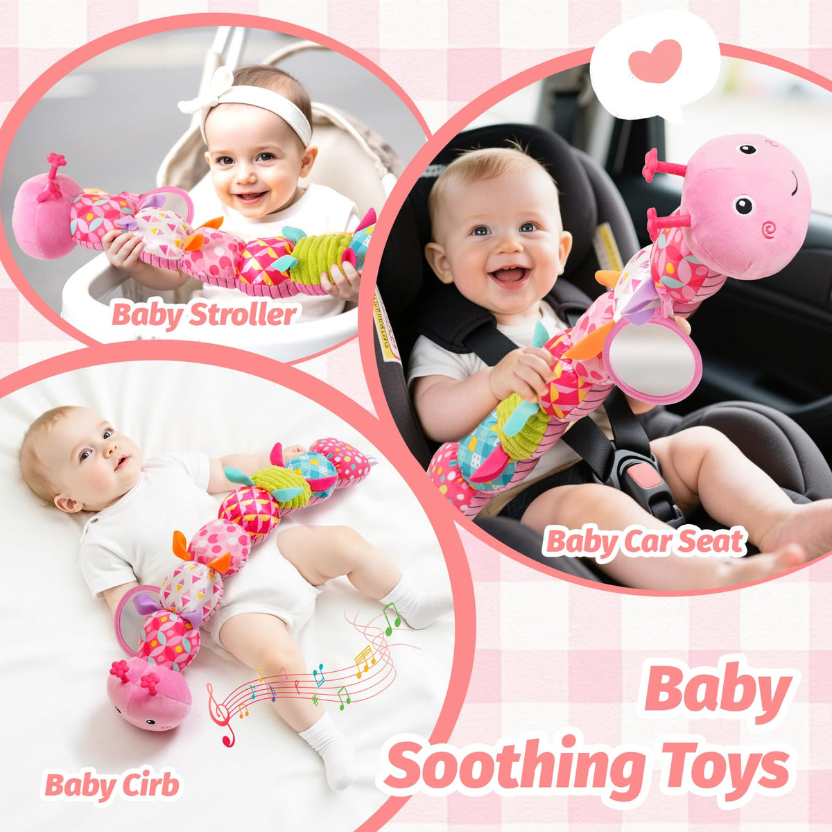 PHEZAPA Tummy time caterpillar encourages neck and shoulder muscle use.
