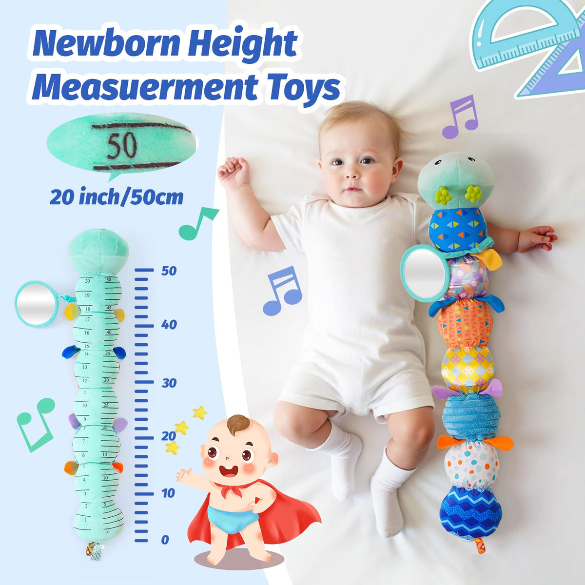 PHEZAPA caterpillar toy rattle adds gentle auditory stimulation for newborns.
