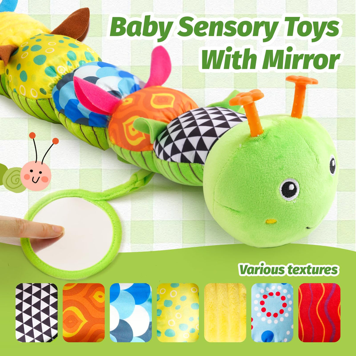 PHEZAPA musical caterpillar rattle growth ruler for height tracking during play.
