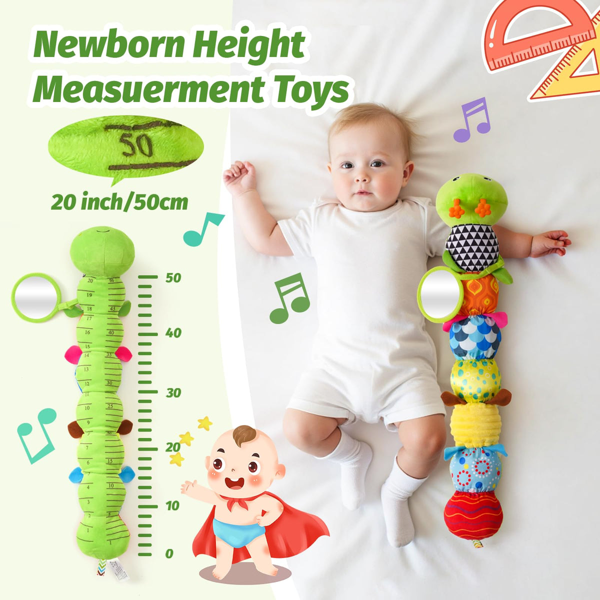 PHEZAPA musical caterpillar rattle during tummy time helps motor skill practice.
