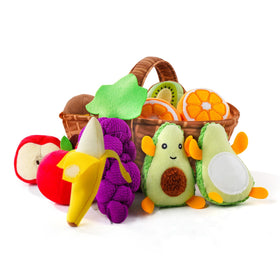 PHEZAPA Play Food fruit basket shows soft plush fruits for toddler exploration and color learning.