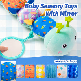 PHEZAPA tummy time caterpillar blue toy engages neck and shoulders during play.