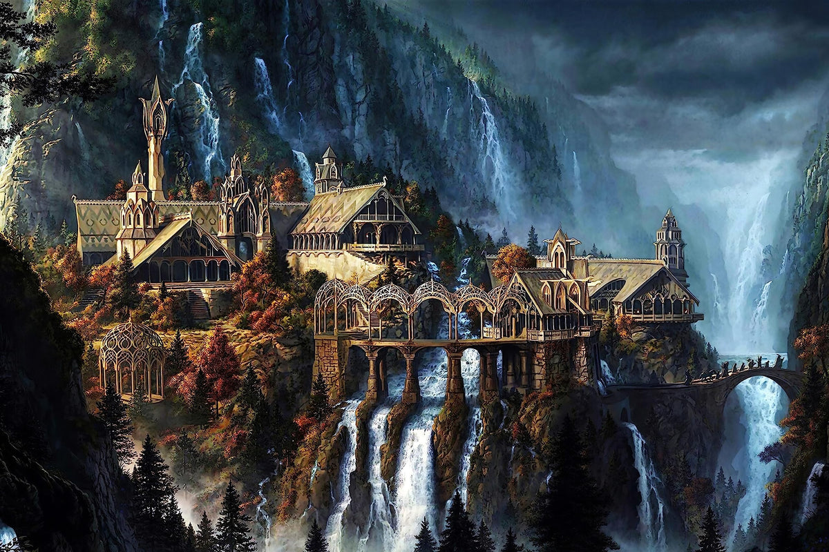 Phinli Lord of the Rings 1000-piece Waterfall Town puzzle for immersive family evenings.
