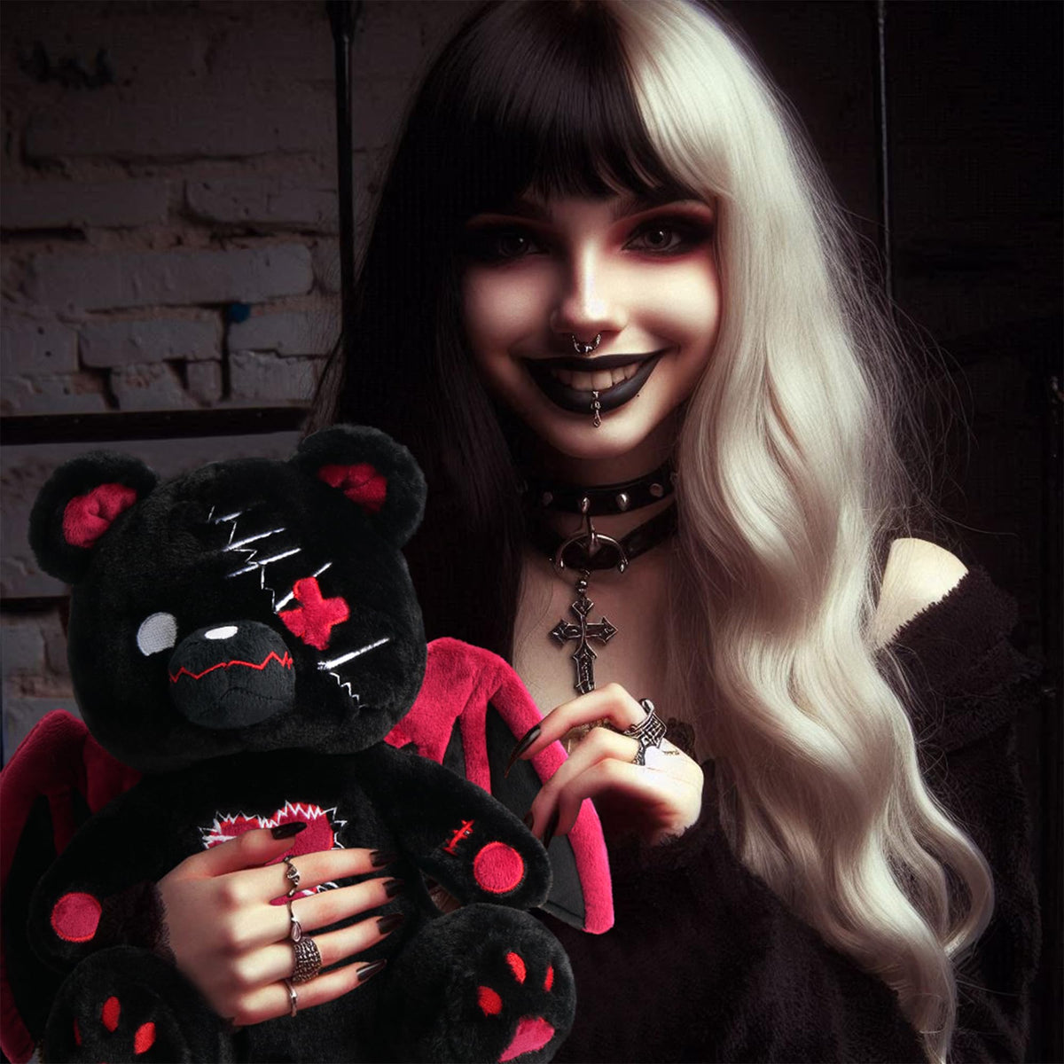 PHITECUS Emo Gothic Bear's ultra-soft plush material feels cozy to touch.