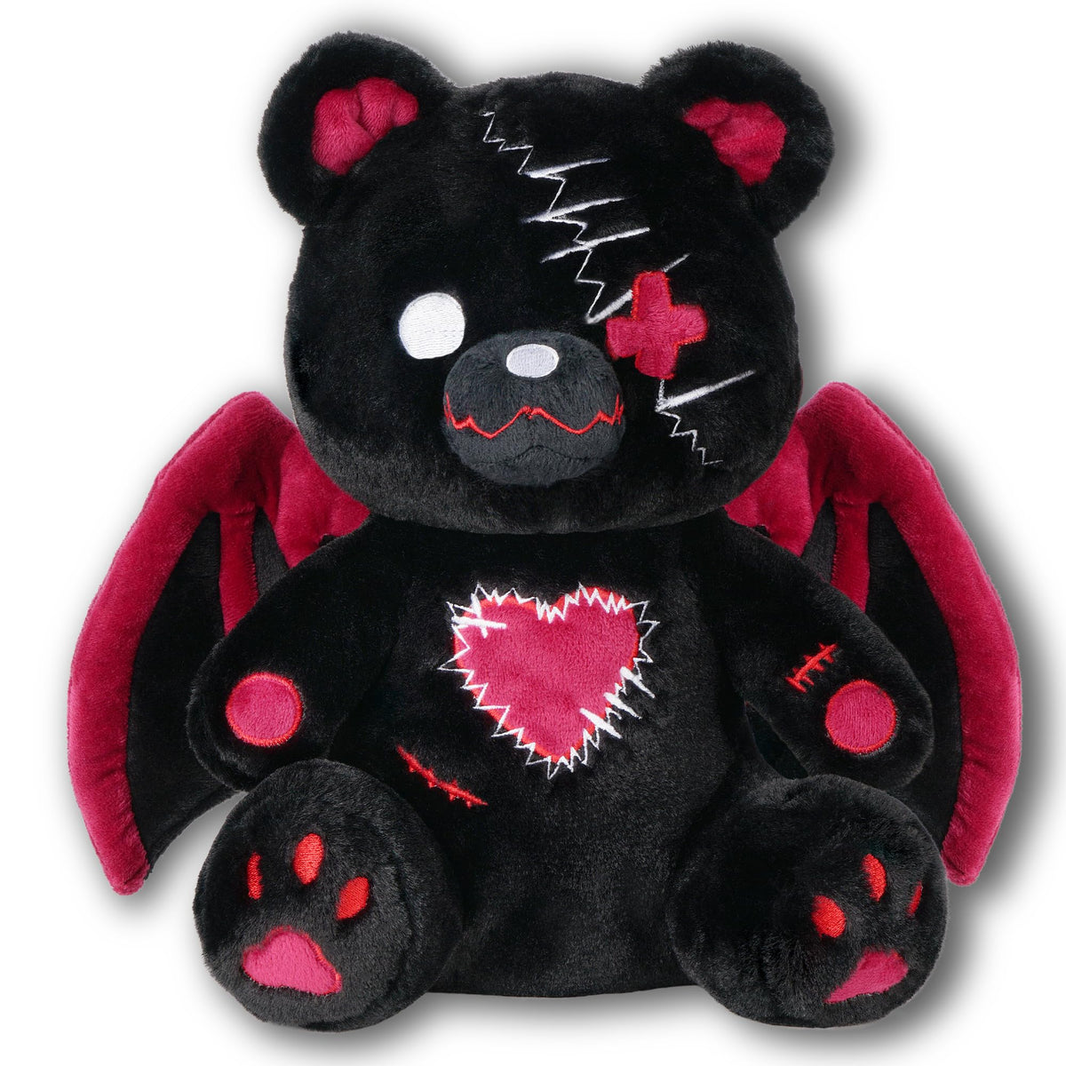 PHITECUS Emo Gothic Bear with Wings close-up shows stitched heart detail for comforting companionship.
