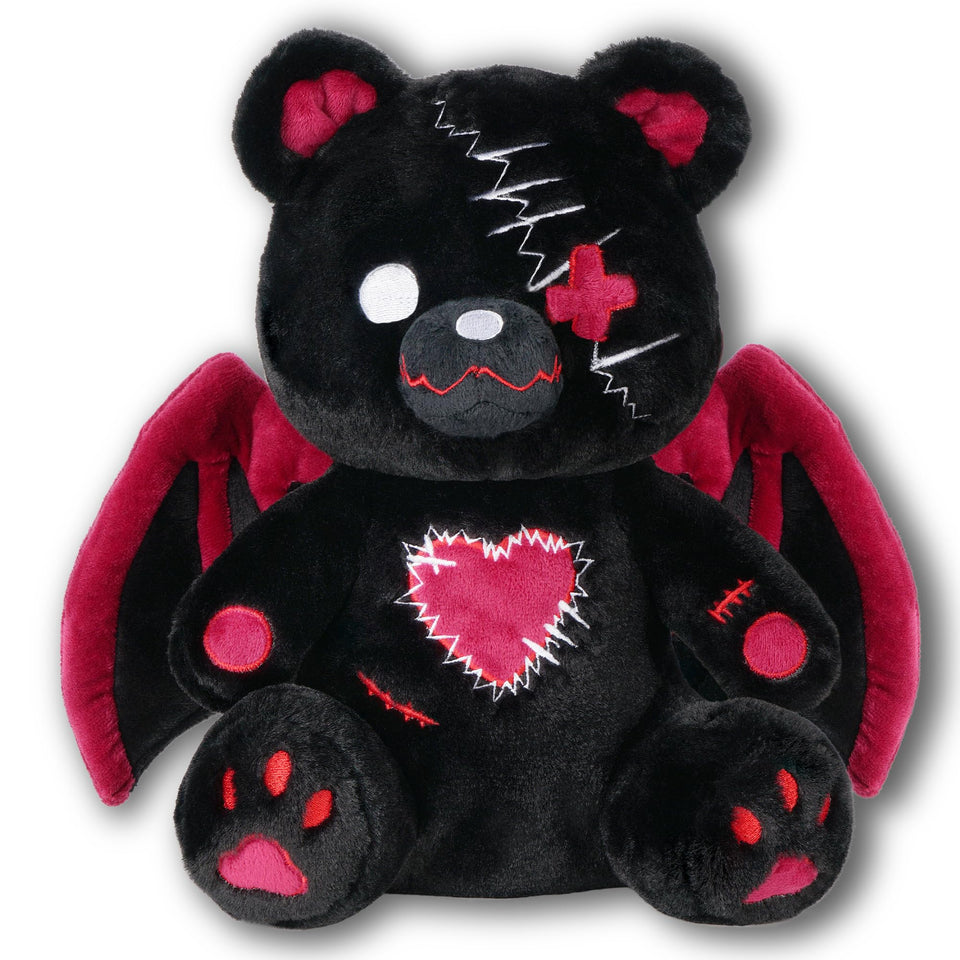 PHITECUS Emo Gothic Bear with Wings close-up shows stitched heart detail for comforting companionship.