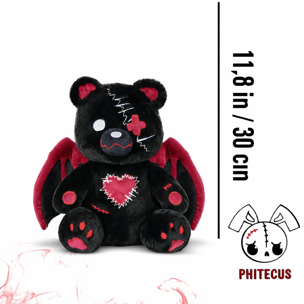 PHITECUS Emo Gothic Bear with Wings full view reveals soft plush and wing accents.