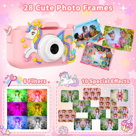 PHNIXGAM Pink Unicorn Kids Camera 32gb card slot for instant storage