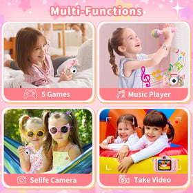 PHNIXGAM Pink Unicorn Kids Camera held in hand highlighting accessible play and learning