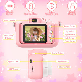 PHNIXGAM Pink Unicorn Kids Camera in selfie mode for quick fun photos