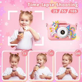 PHNIXGAM Pink Unicorn Kids Camera USB C charging for quick power