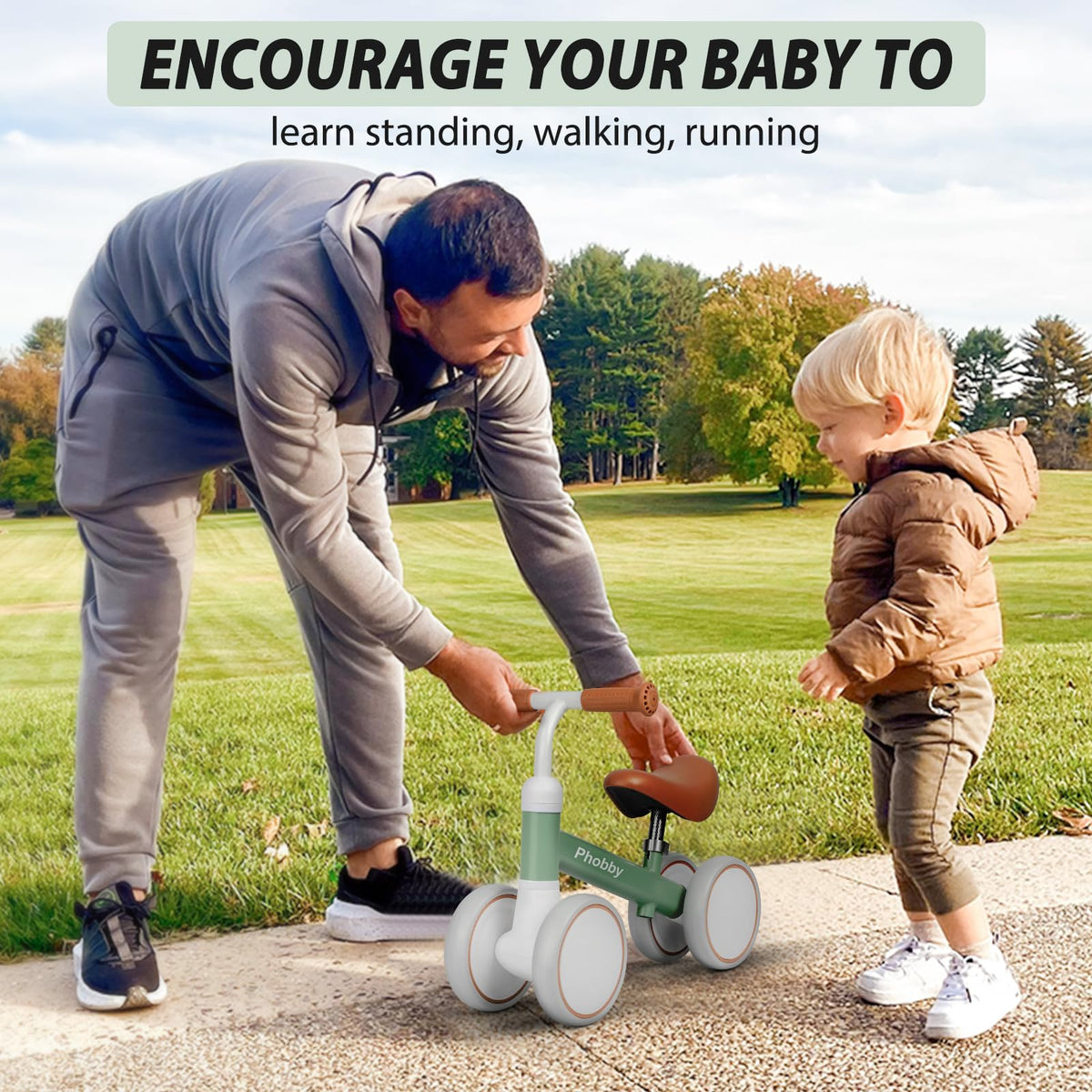 Phobby Baby Balance Bike safety design highlights safe steering and closed wheels.