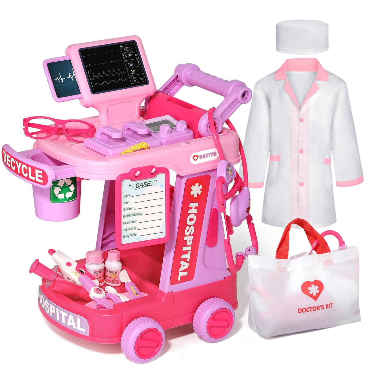 Phobby Doctor Kit cart in pink with lights for imaginative play