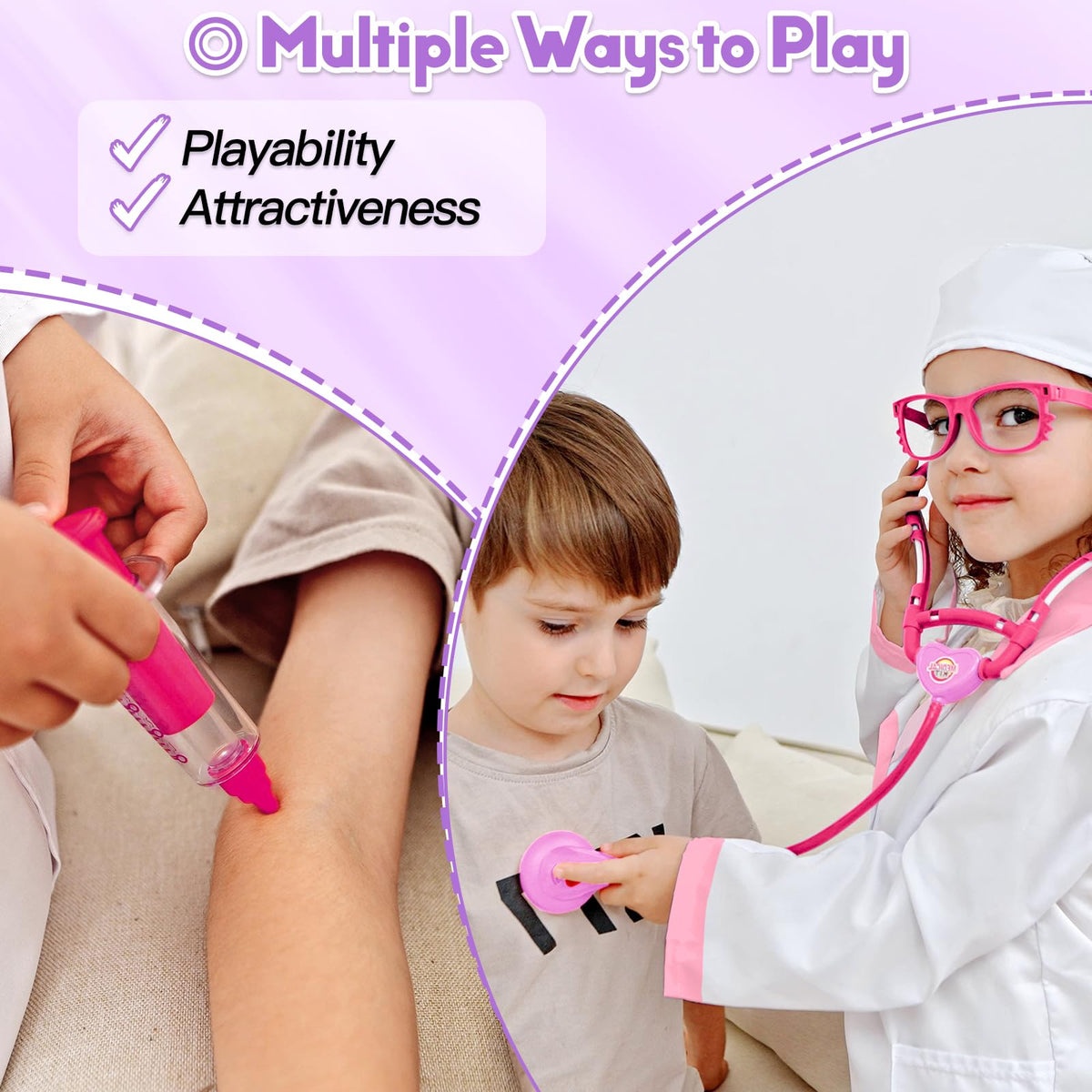 Phobby pink doctor coat included for realistic role play