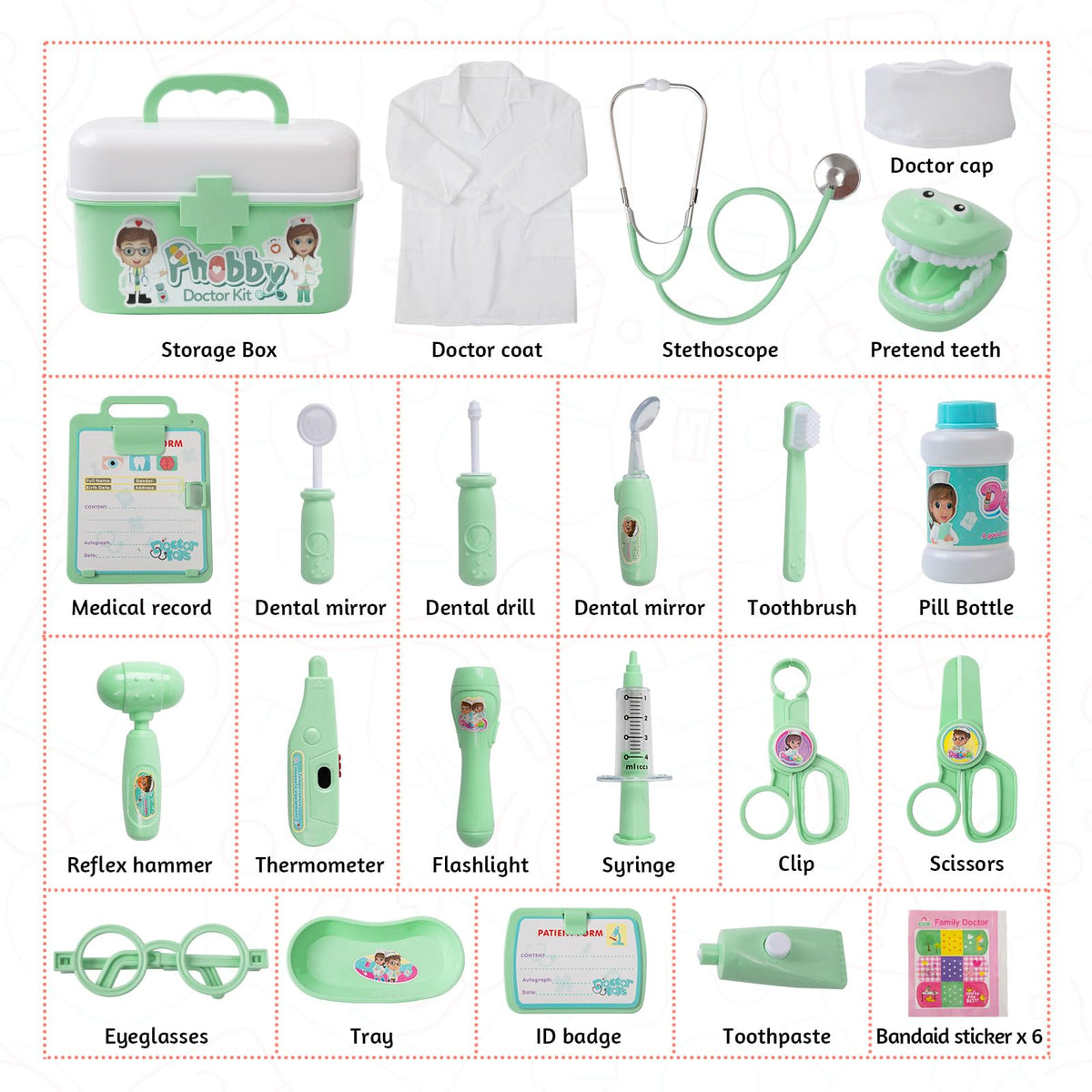 Phobby Durable Doctor Kit child-friendly plastic construction prioritizes safe play.