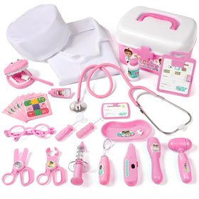 Phobby durable doctor kit pink stethoscope lets kids hear a heartbeat during pretend play.