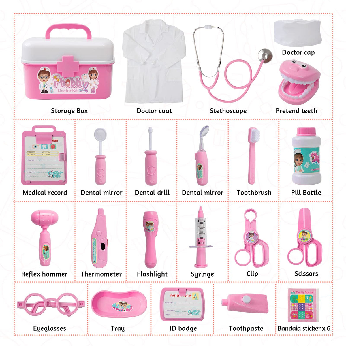 Phobby educational medical toys encourage learning tool names and routines.