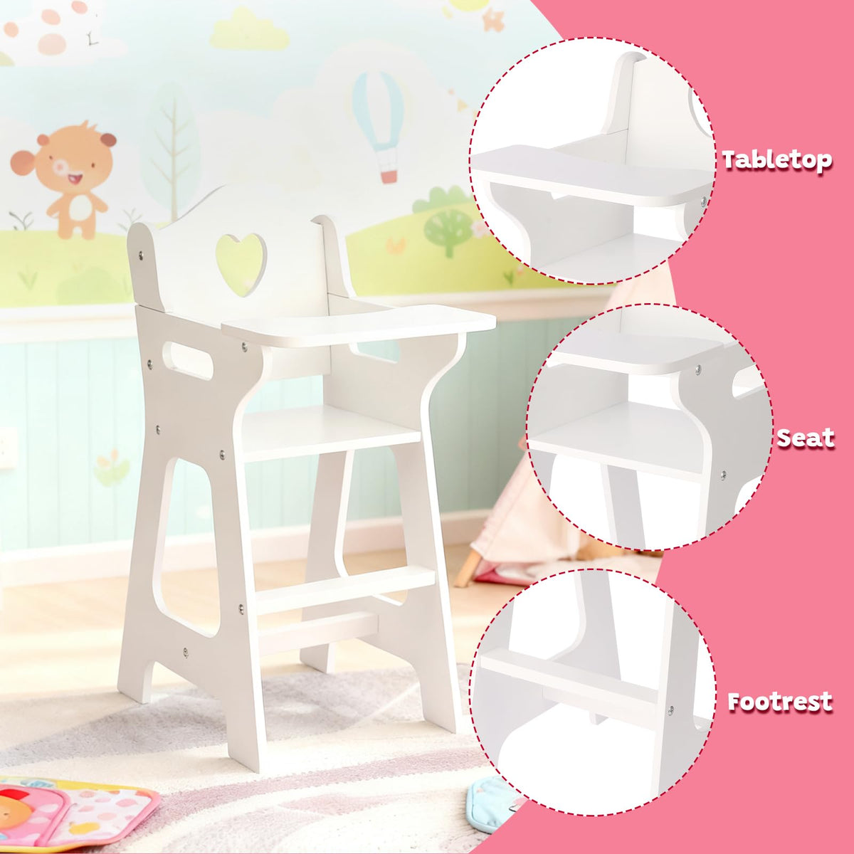 PHOKID white pink chair fits bright playroom décor