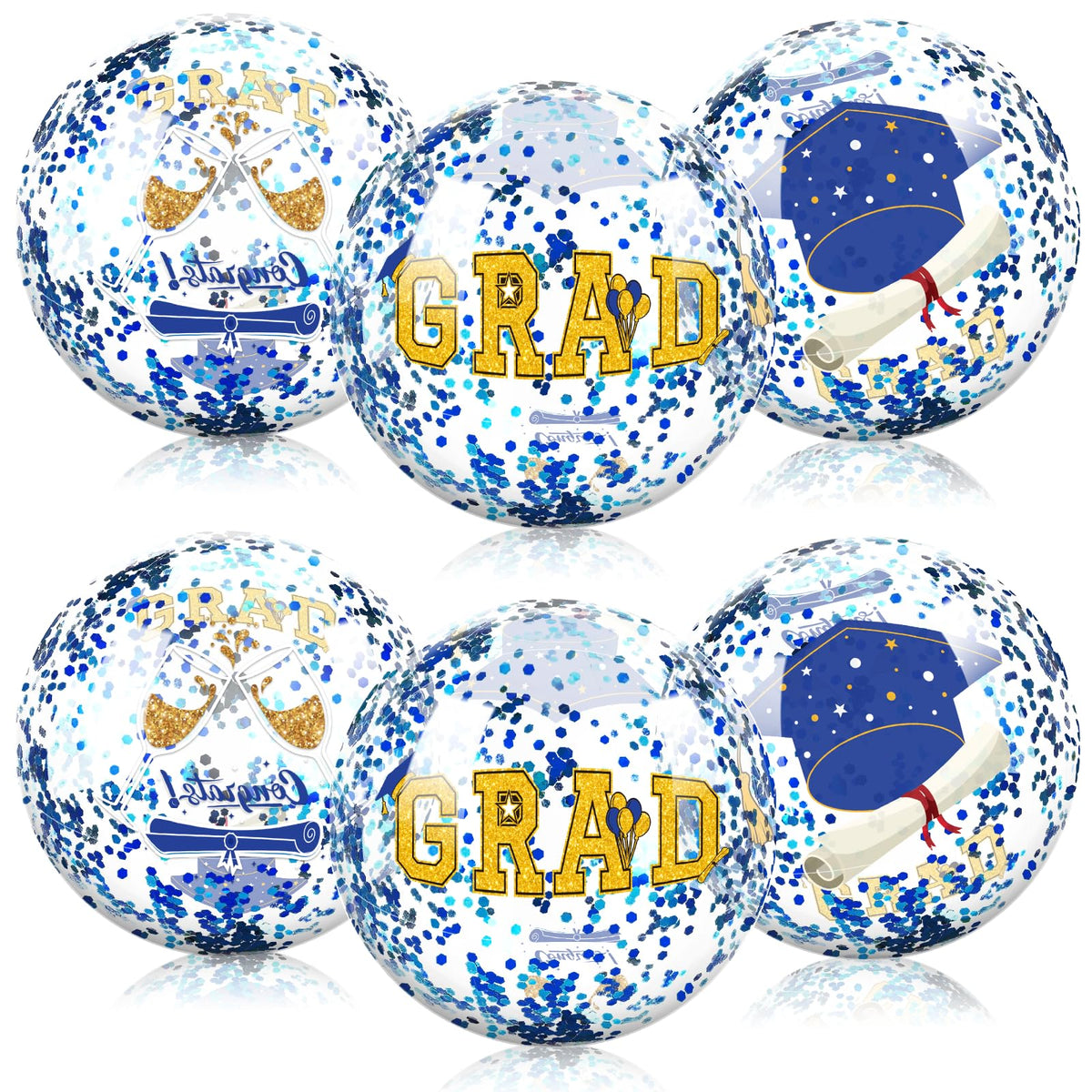 Phoncoo graduation beach ball with blue glitter for vibrant pool party decor.