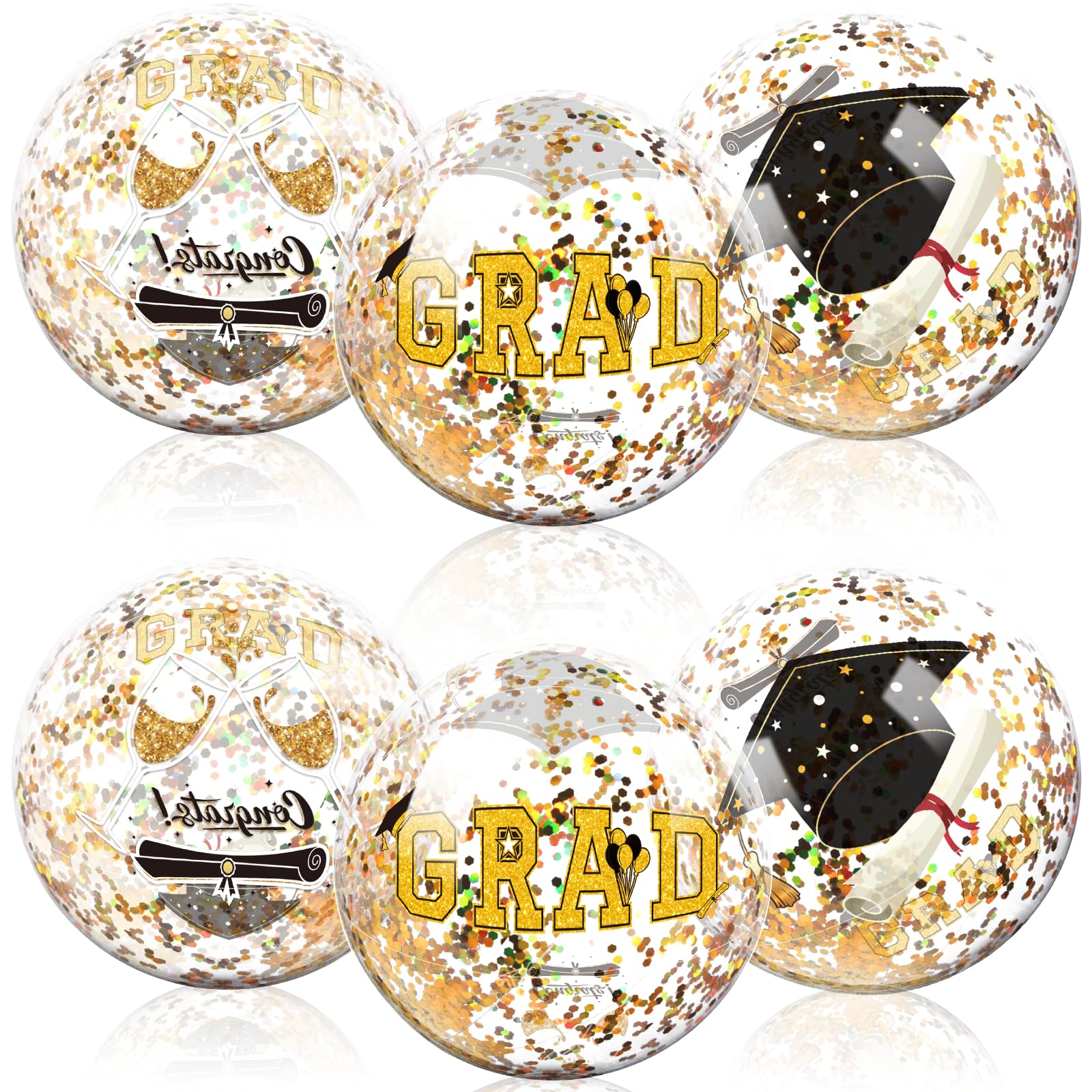 Phoncoo 10 Pcs 16-Inch Graduation Beach Balls – Glitter Gold Congrats ...